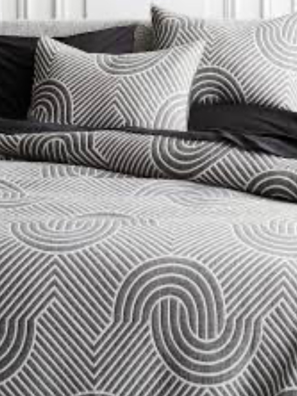 CB2 Crescente Geometric Duvet Cover - Grey & White crate barrel Queen one sham